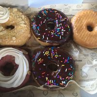 Passion fruit pie, cherry almond cake, chocolate sprinkle, vanilla glazed  at Glazy Susan in Worcester