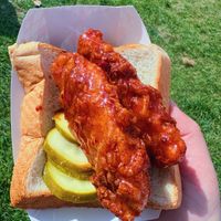 Hot honey chicken & fries at vegandale   at Lettuce Feast in Los Angeles