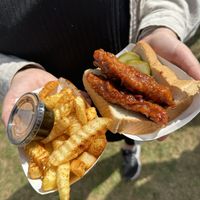 Hot honey chicken & fries at vegandale   at Lettuce Feast in Los Angeles