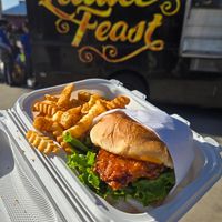 Trupple OG Sando hot honey flavor w/ fries #Veganuary at Lettuce Feast in Los Angeles