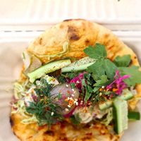 House made falafel - with pickles, dill, slaw, tahini, and warm (housemade) pita bread.  at Twinkle Town  in Port Douglas