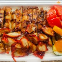 Roasted chicken and char siew rice at Yi Xiang Vegetarian - 異香素食 in Central Singapore