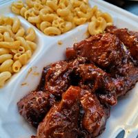 BBQ wings & Mac n Cheese (not pictured: cornbread) at Our Vegan Corner in Syracuse
