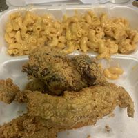 Fried chicken and Mac and cheese, all vegan  at Our Vegan Corner in Syracuse
