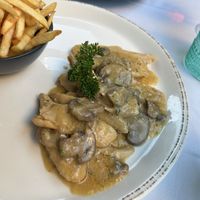 Chicken Marsala. Very tasty but weird it came with fries ?  at Vegan Planet in Miami