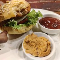 This was the recommend Tofu Patty Burger with peanut Sauce.and it was a amazing. at Slam Dunk Sandwich Co in Siem Reap