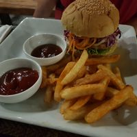 The Crusher w/ spicy fries at Slam Dunk Sandwich Co in Siem Reap
