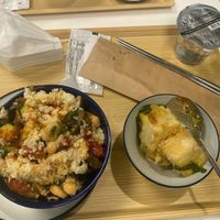 Vegan tomato Basil ddeopbap with fried tofu ( you can ask them to not fry the tofu; Personally, I like it boiled) at The Hyundai Samseong in Seoul