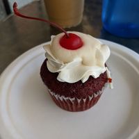 Vegan red velvet cupcake with cream cheese frosting at Minglewood Bake Shop in Richmond
