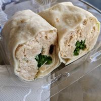 Vegan chicken salad wrap! Chicken salad has dried cranberries, celery, and almonds. at Minglewood Bake Shop in Richmond