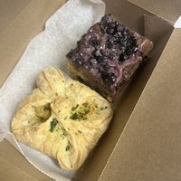 Broccoli Mac partial, & blueberry coffee cake  at Minglewood Bake Shop in Richmond