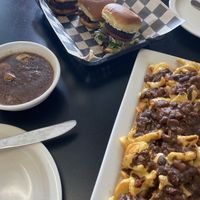 Vegan mushroom gravy, Vegan Chili Cheese Fries & vegan sliders bbq pulled mushroom and vegan falafel slider   at The Corner Kitchen in Concord