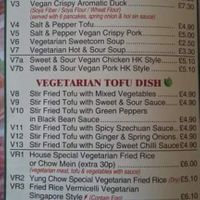 Vegan / vegetarian section of menu at Lee's Kitchen in Bedford