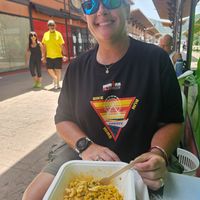Best vegan Mac & Cheese I've had in a while. Huge portion so we are saving the tofu/bacon/hummus/bell pepper wrap for later! at La Línea Verde in La Linea De La Concepcion