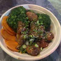 Orange chicken   at Naughty Vegan Panda in Pasadena