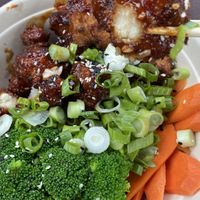 Spicy Korean chicken bowl  at Naughty Vegan Panda in Pasadena