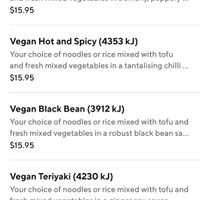 Vegan options at Nature's Wok in Bendigo