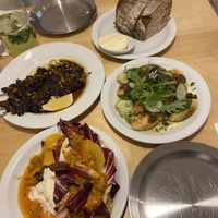 Bread, oyster mushroom, salad and polish dumplings  at Peaches Gastro Girls in Warsaw