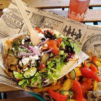 Vegan kebab with vegan feta and blood orange lemonade at Impact Berliner Kebap in Paris