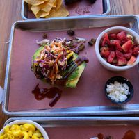Burnt ends, Brisket stuffed avocado, Pulled pork + mac & cheese at San Juan Smokehouse in San Juan