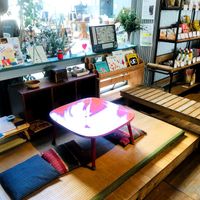 Kids' space. Toys, picture books, etc. at Cafe Slow in Tokyo