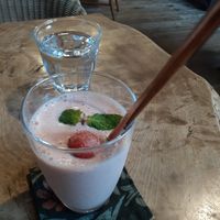 Strawberry and soy milk smoothie at Cafe Slow in Tokyo