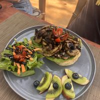 Mushroom toast (vegan)  at Cafe Corazon in Troncones
