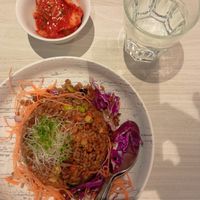 I vegan olive fried rice (bit bland on own but very good with pickle added) 🤤 the pickle and warm water are complimentary at iVegan 爱素 - Thomson Plaza in Central Singapore