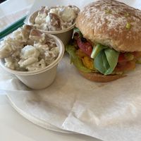 Plantain Jerk sandwich with truffle potato salad at The Hungry Caterpillar in Jacksonville