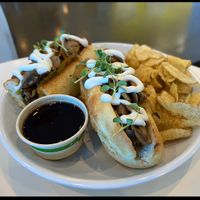 Jax Mushroom Au Jus with a side of zesty jalepeno chips at The Hungry Caterpillar in Jacksonville