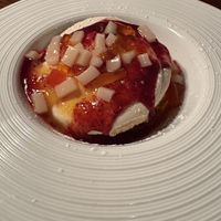 Vegan pavlova with an aquafaba merengue and fresh fruit  at Moonshine 152 in Boston