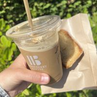 Valencia oat milk latte and lemon cake to go  at Woodberry Coffee - Setagaya in Tokyo