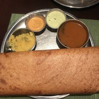 Masala Dosa- the potatoes came outside of the dosa and, while the dosa is huge, the potato portion is very small  at Pongal - Midtown in New York City