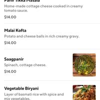 Vegetarian menu at Bombay Street Food 2 in Washington