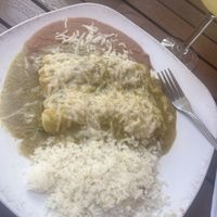 Spinach and mushroom enchiladas with vegan cheesee  at Maracas Mexican Cantina & Grill in Palm Springs