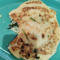 Vegan cheese and spinach pupusa at Mamicon's Vegan Mexican Restaurant in Northridge