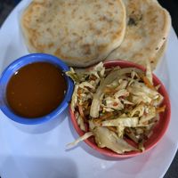 Cheese and bean, cheese and spinach pupusas at Mamicon's Vegan Mexican Restaurant in Northridge