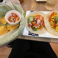 Vegan tacos and chips and salsa  at Chiles Mexican Grill in Tokyo