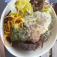 Buddha bowl with beetroot patty   at Alive Bistro in Marsalforn