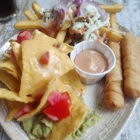 Degustación de picoteo (nachos, cerdi papas, tequeños) at Bioloco in Madrid