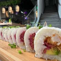 Rocker Flower, definitivamente mi roll favorito esta relleno de camaron vegano  at Rock and Rolls Vegan Sushi in Panama City