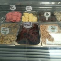 Vegan ice cream pistachio, brownie, halzenut, mango and strawberry at Berry's - Los Abrigos in Tenerife