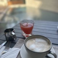 Cappuccino and fresh watermelon juice   at Mother Earth Vegan Restaurant in Tamarindo