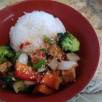 Chilli spice tofu lunch (£6) with jasmine rice  at Camile in Belfast