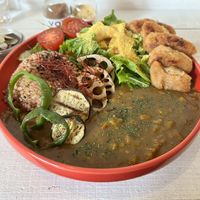 Veggie curry with additional nuggets (comes with a mini dessert)  at Looney in Morioka