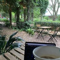 Shaken Espresso under the vines at Rosie's Coffee & Wine Garden in Charlotte