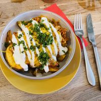 BBQ jackfruit chilli wedges at Vibes in Dorchester