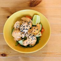  Vegan shrimp- lord knows how they do it. Try it to believe  at Vibes in Dorchester