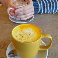 Turmeric latte and hot chocolate at Vibes in Dorchester