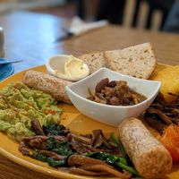 Those beans were amazing! (breakfast fryup) On the day they didn't have the tofu, so I swapped out for an extra sausage! at Vibes in Dorchester